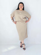 Komplet Plus Size Bluzka I Spódnica Prążkowany Z Ozdobnym Detalem Stylowa XL