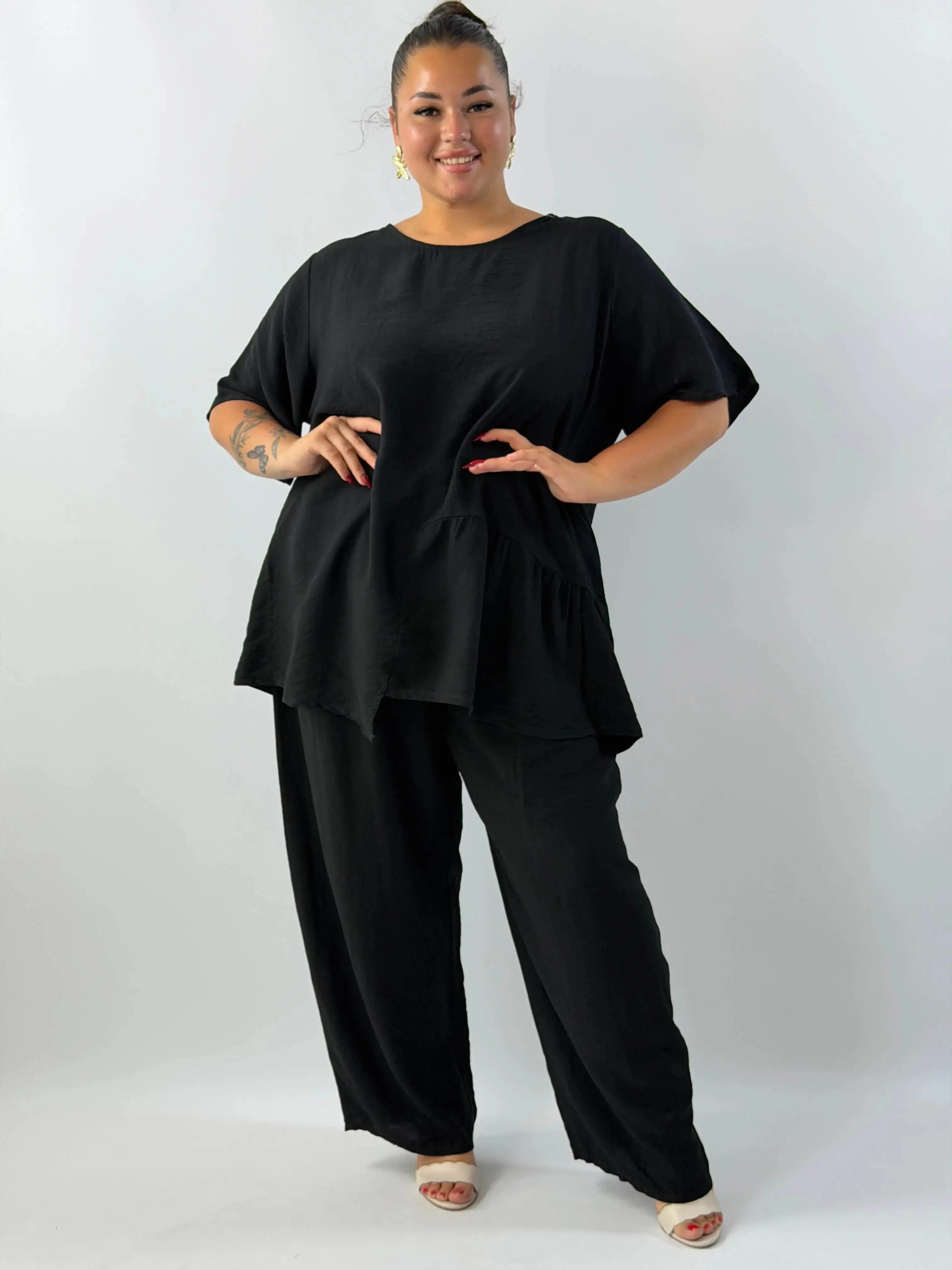 Komplet Plus Size – bluzka i szerokie spodnie z lekkiego materiału Stylowa XL