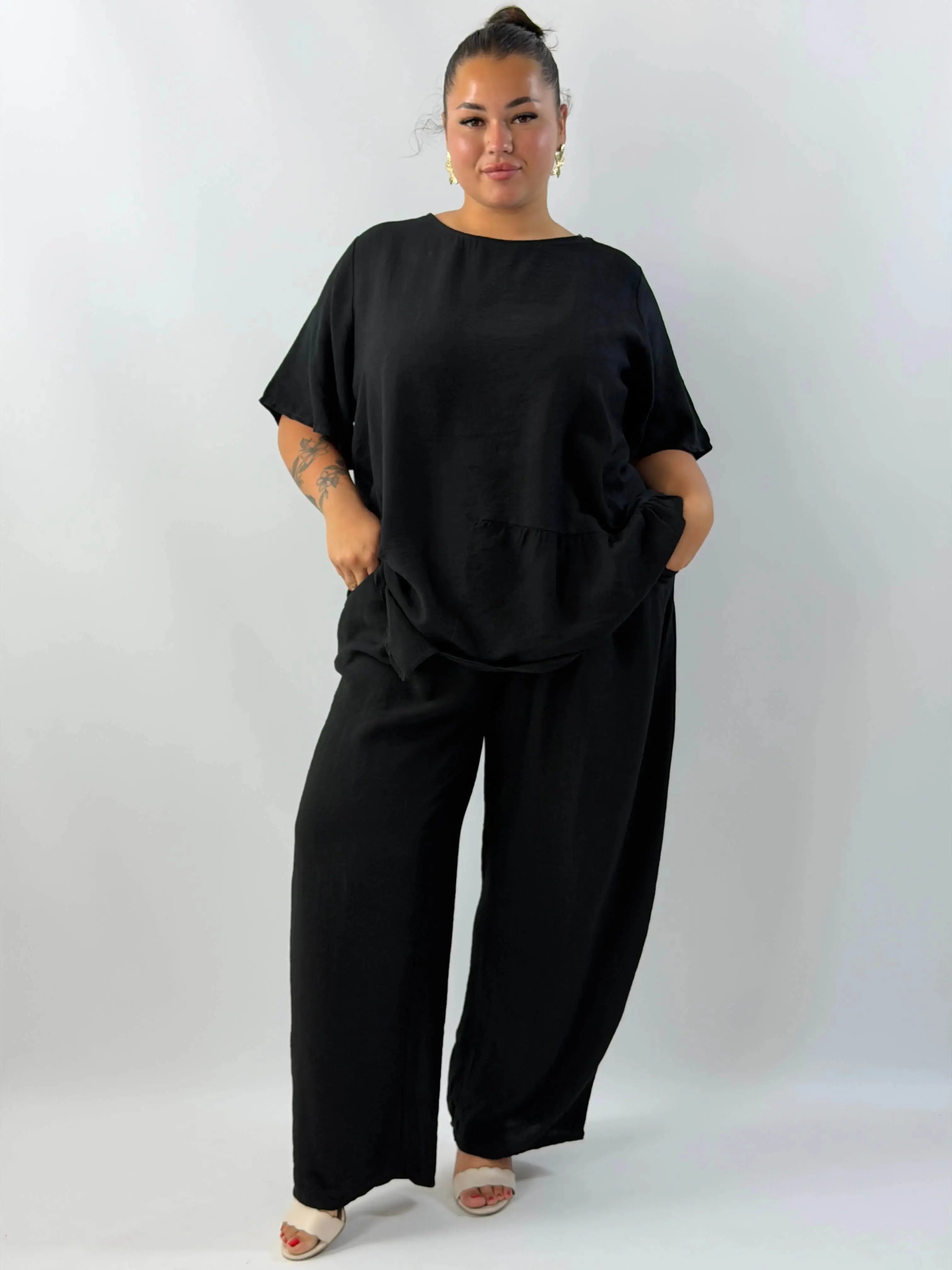 Komplet Plus Size – bluzka i szerokie spodnie z lekkiego materiału Stylowa XL