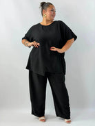 Komplet Plus Size – bluzka i szerokie spodnie z lekkiego materiału Stylowa XL