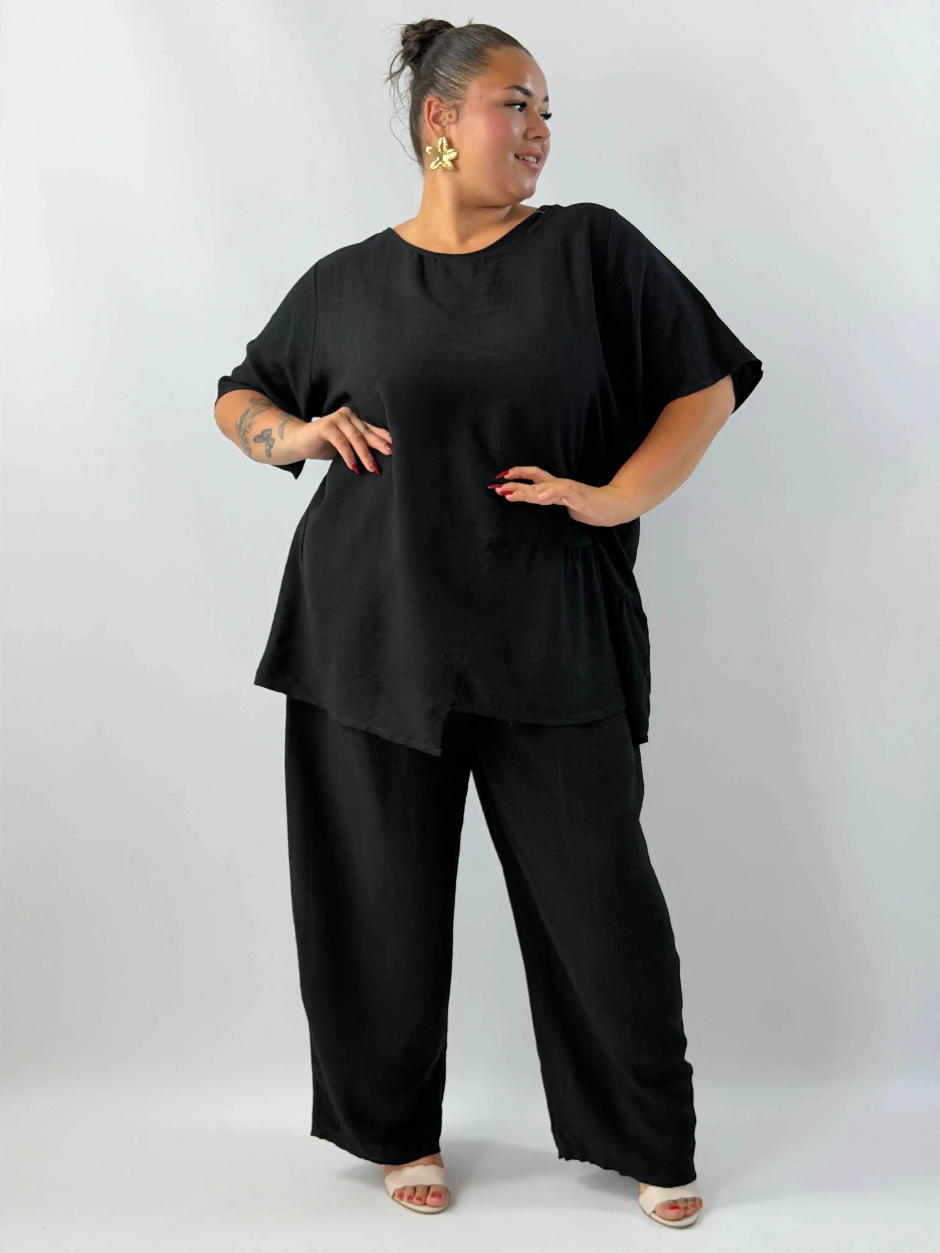 Komplet Plus Size – bluzka i szerokie spodnie z lekkiego materiału Stylowa XL