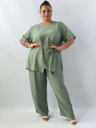 Komplet Plus Size – bluzka i szerokie spodnie z lekkiego materiału Stylowa XL