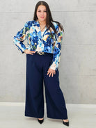 Komplet garniturowy z krótką marynarką i szerokimi spodniami Stylowa XL