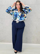 Komplet garniturowy z krótką marynarką i szerokimi spodniami Stylowa XL