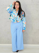 Komplet garniturowy z krótką marynarką i szerokimi spodniami Stylowa XL