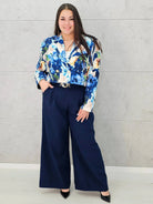 Komplet garniturowy z krótką marynarką i szerokimi spodniami Stylowa XL