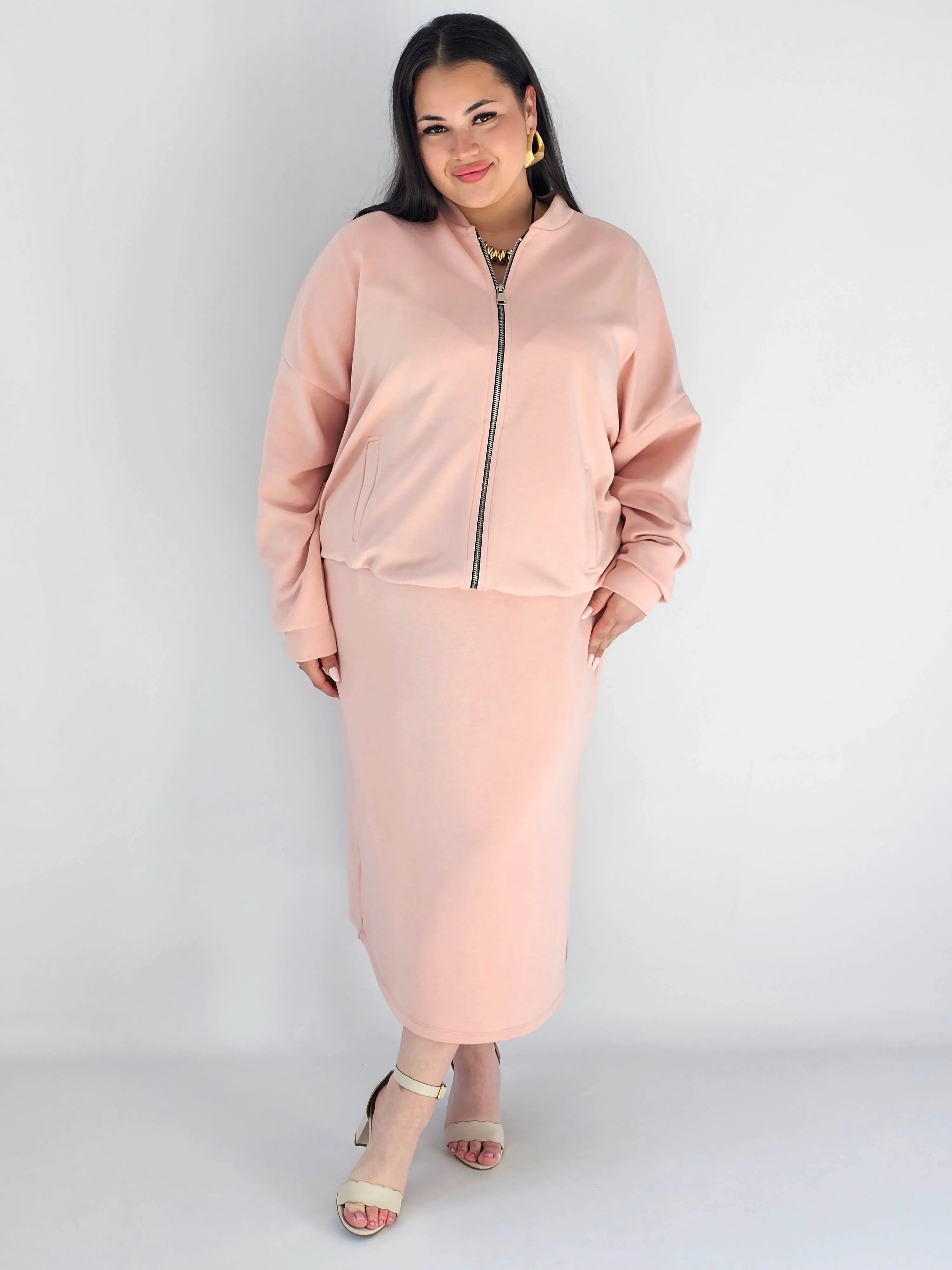 Komplet plus size – bluza na zamek i spódnica midi XXL Stylowa XL