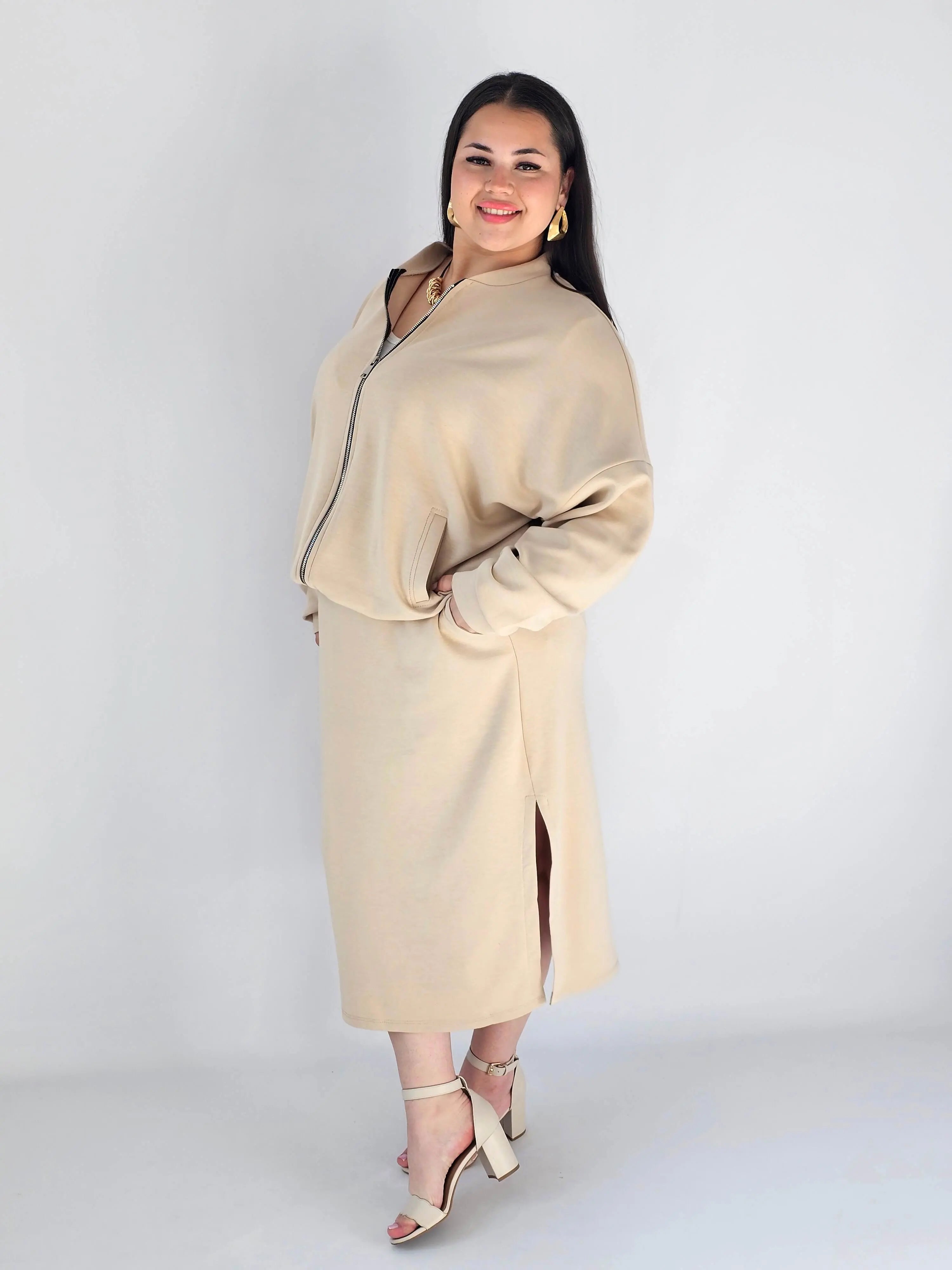 Komplet plus size – bluza na zamek i spódnica midi XXL Stylowa XL