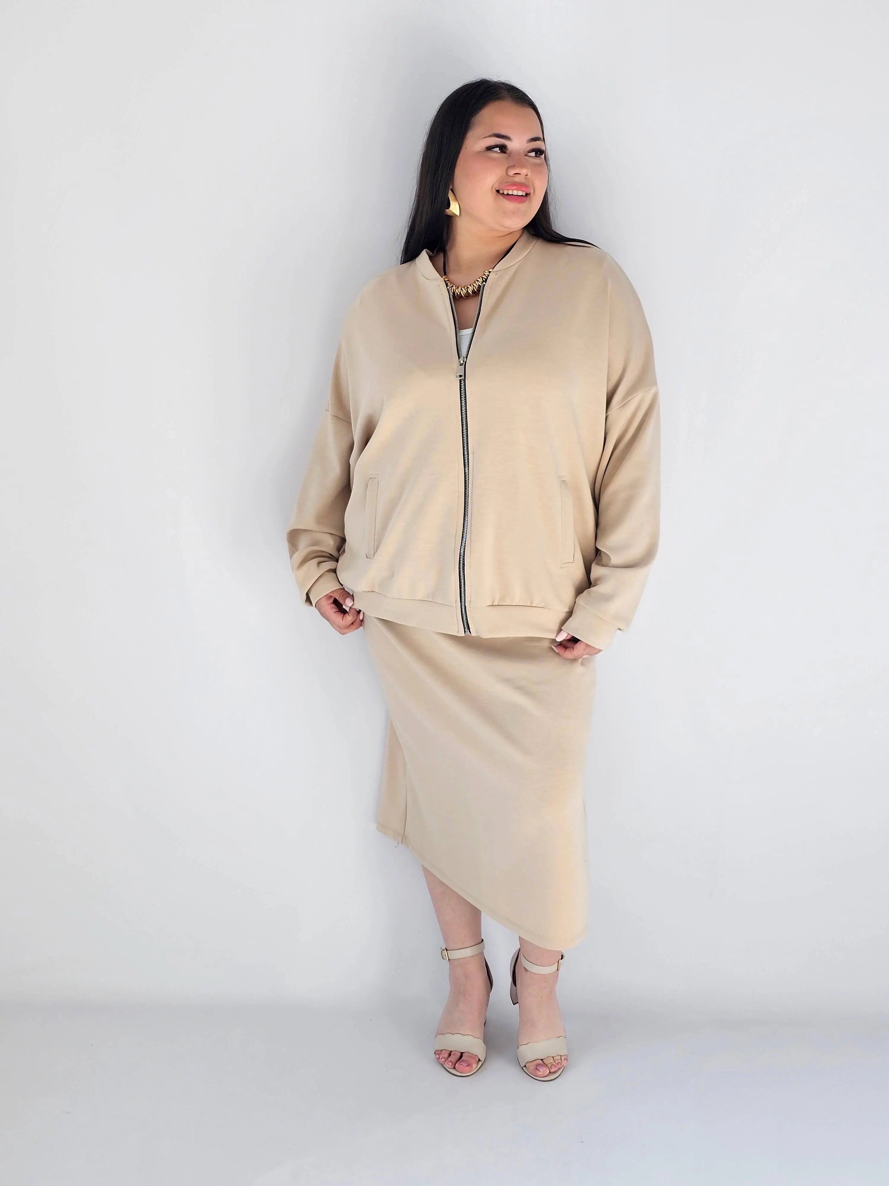 Komplet plus size – bluza na zamek i spódnica midi XXL Stylowa XL
