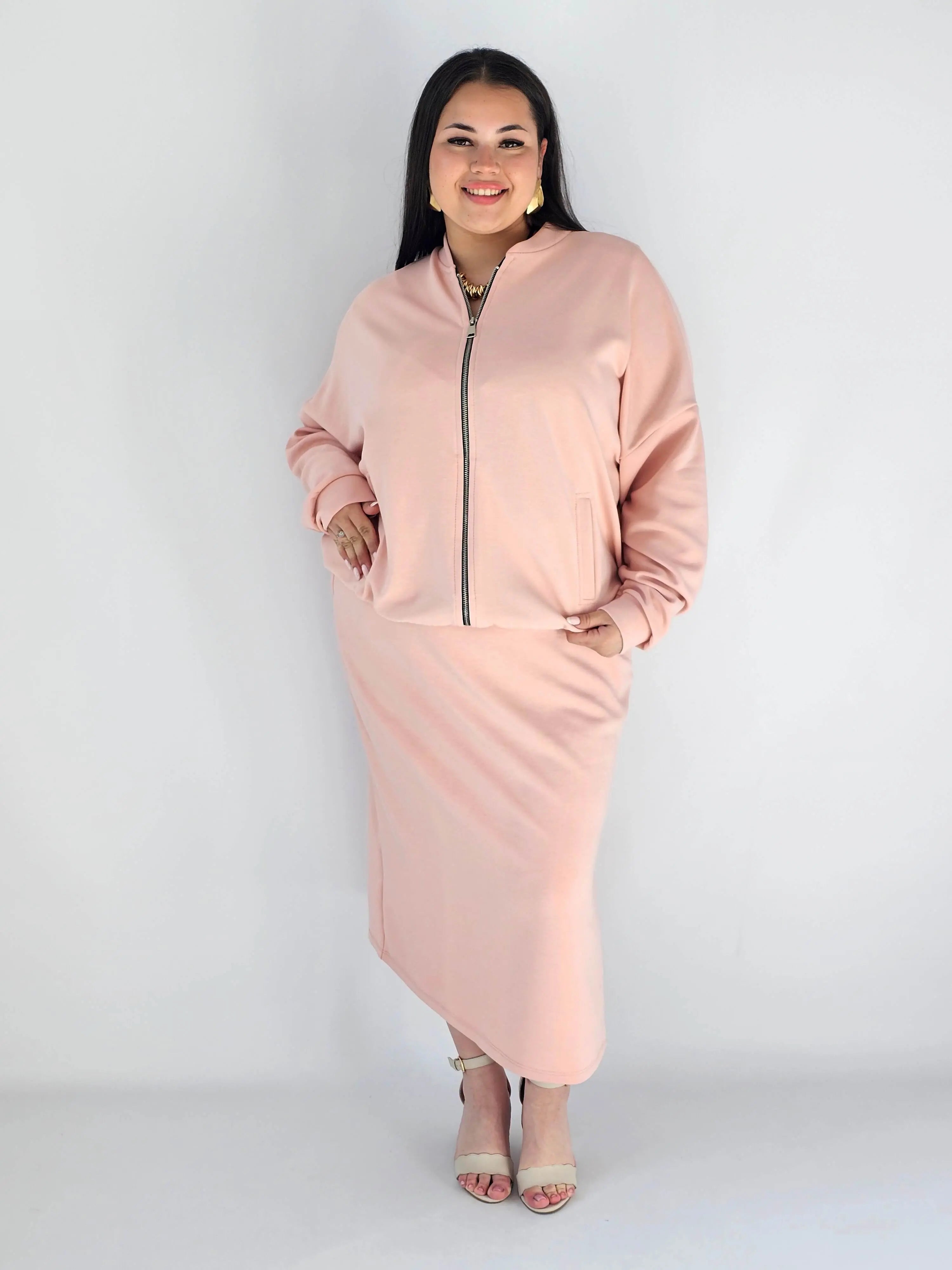 Komplet plus size – bluza na zamek i spódnica midi XXL Stylowa XL