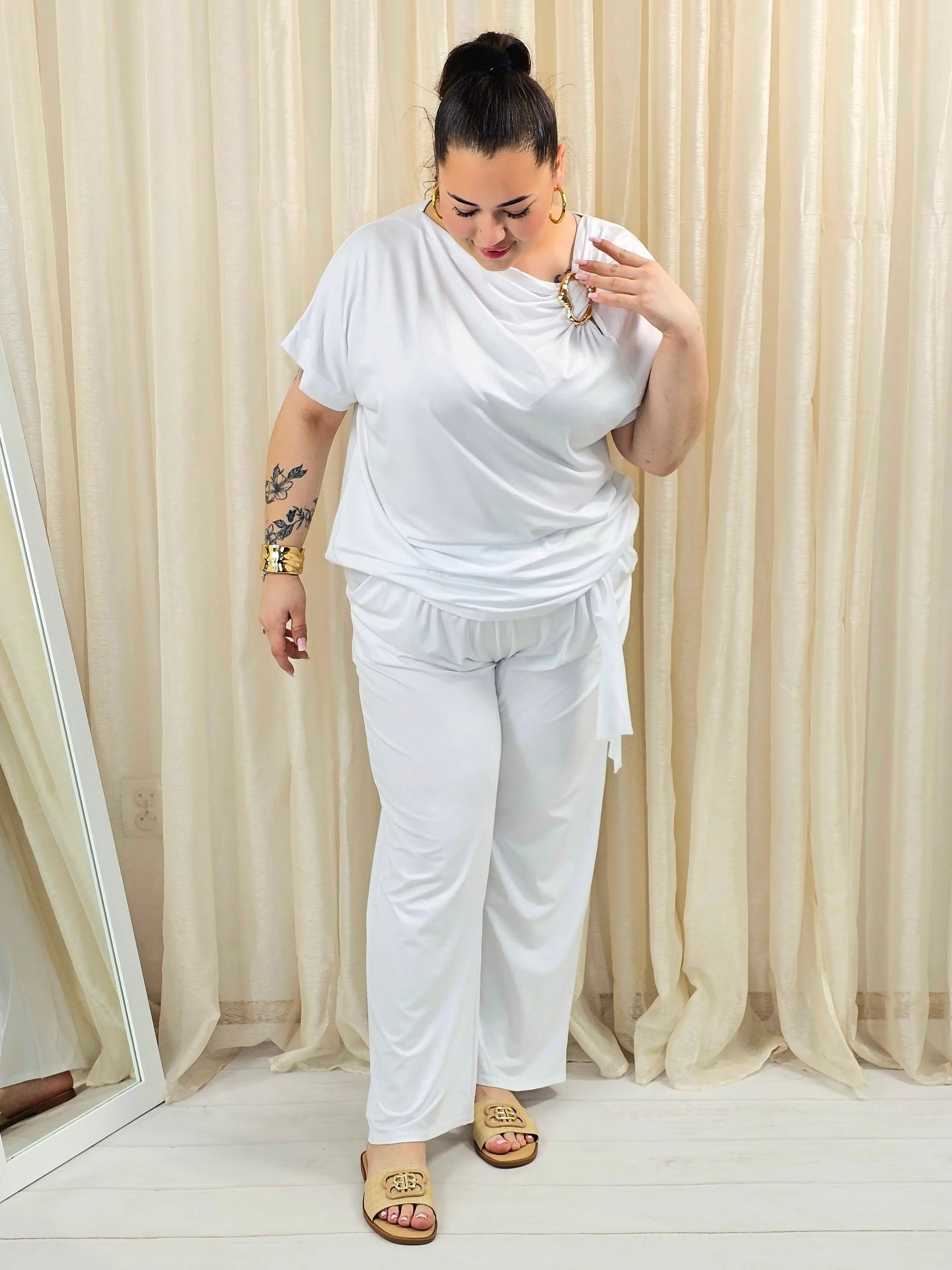 Komplet plus size elegancki – damski komplet XXL z luźną bluzką i spodniami Stylowa XL