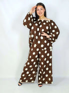 Komplet plus size hiszpanka w grochy – elegancki komplet XXL spodnie i bluzka Stylowa XL