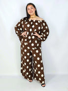 Komplet plus size hiszpanka w grochy – elegancki komplet XXL spodnie i bluzka Stylowa XL