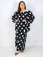 Komplet plus size hiszpanka w grochy – elegancki komplet XXL spodnie i bluzka Stylowa XL