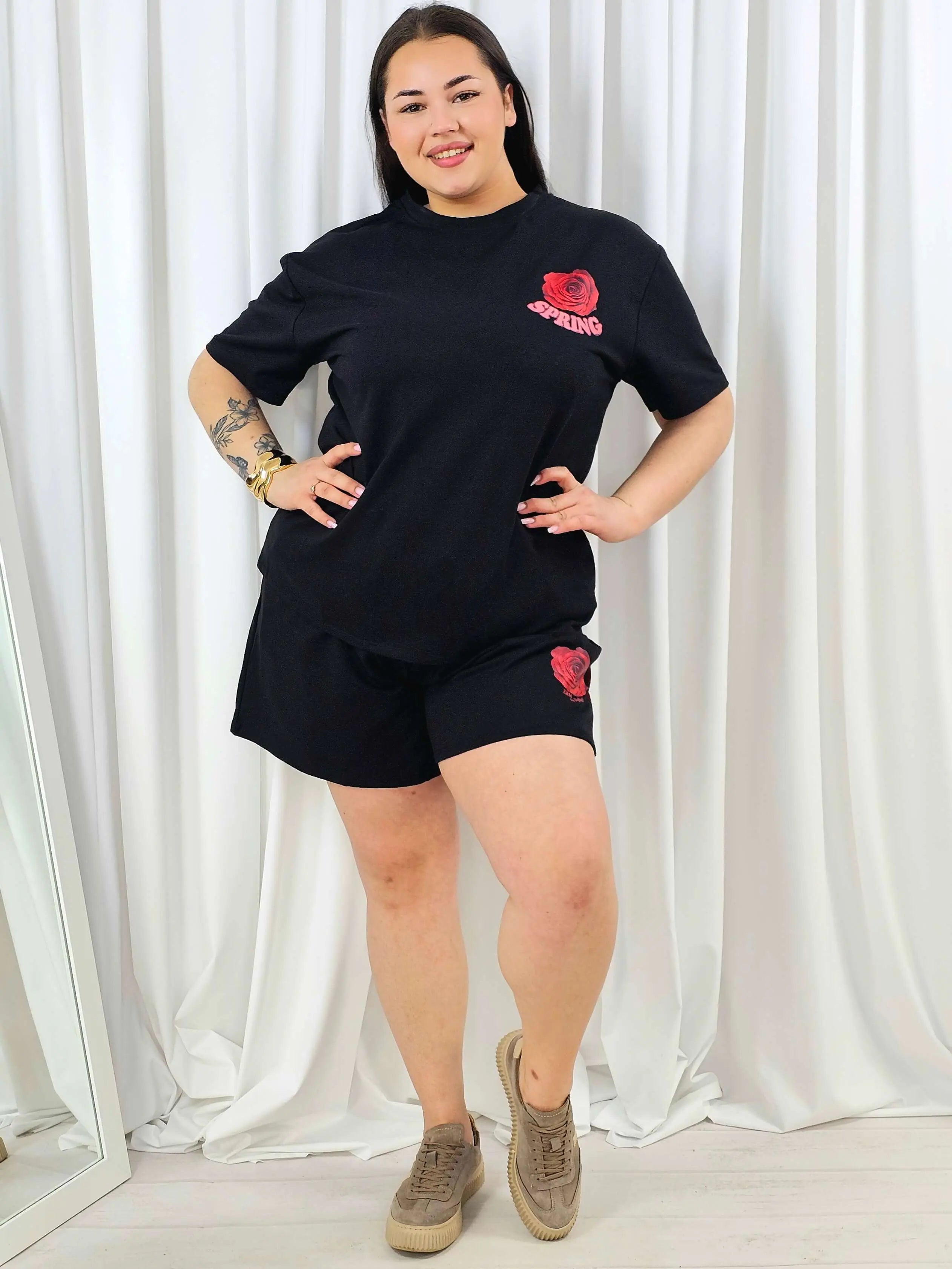 Komplet plus size t-shirt + szorty z nadrukiem SPRING – letni set XXL Stylowa XL