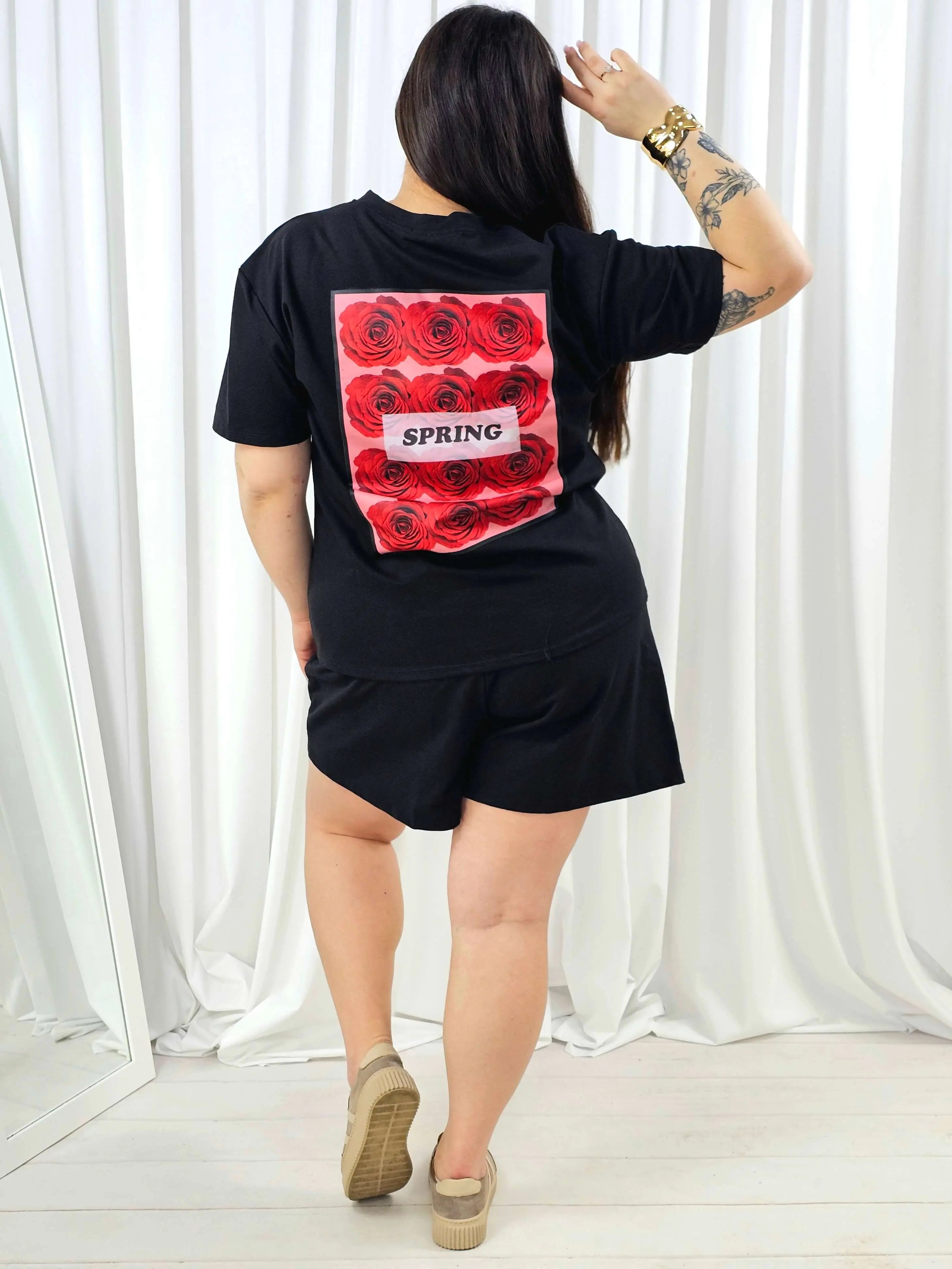 Komplet plus size t-shirt + szorty z nadrukiem SPRING – letni set XXL Stylowa XL