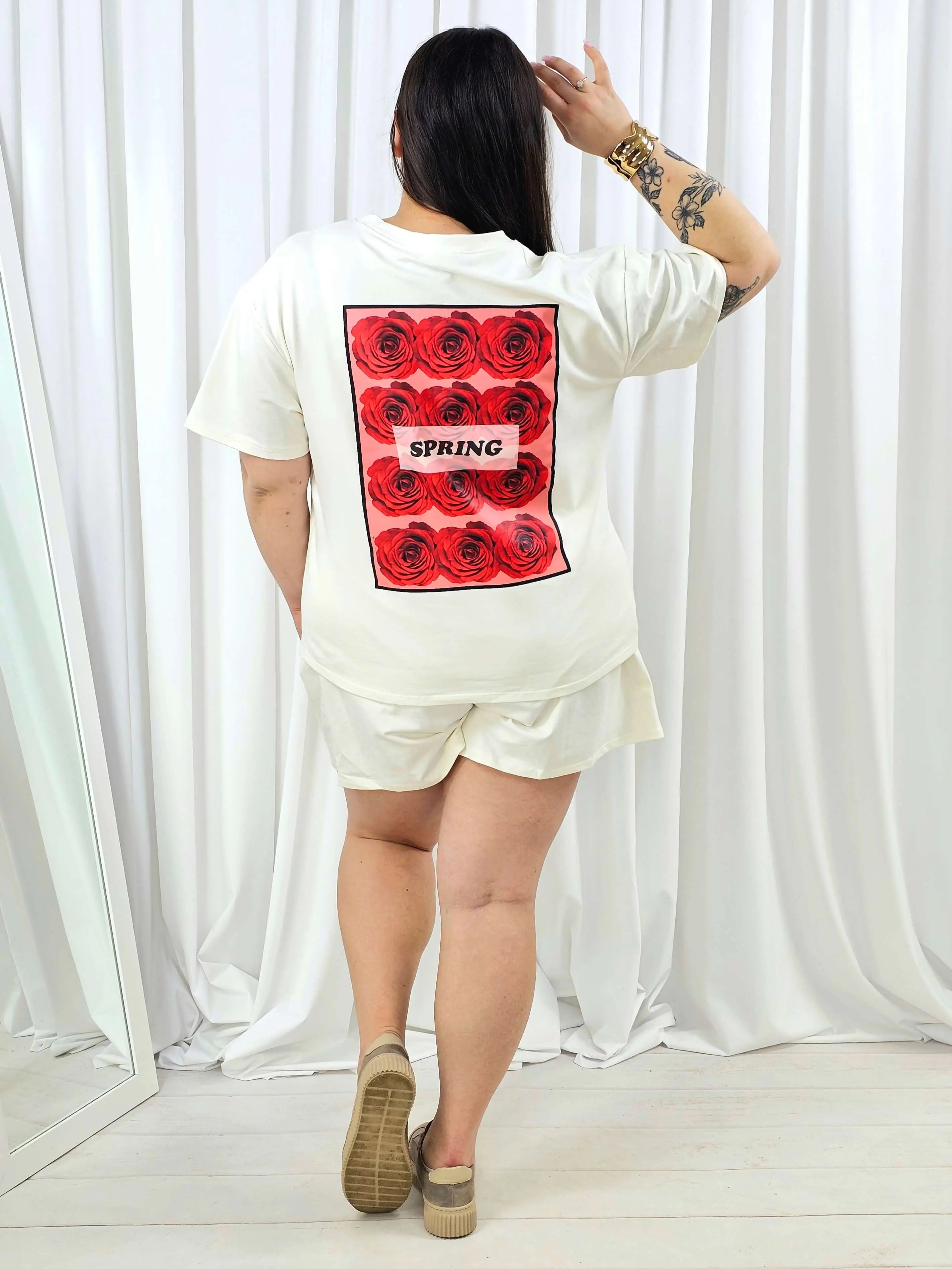 Komplet plus size t-shirt + szorty z nadrukiem SPRING – letni set XXL Stylowa XL