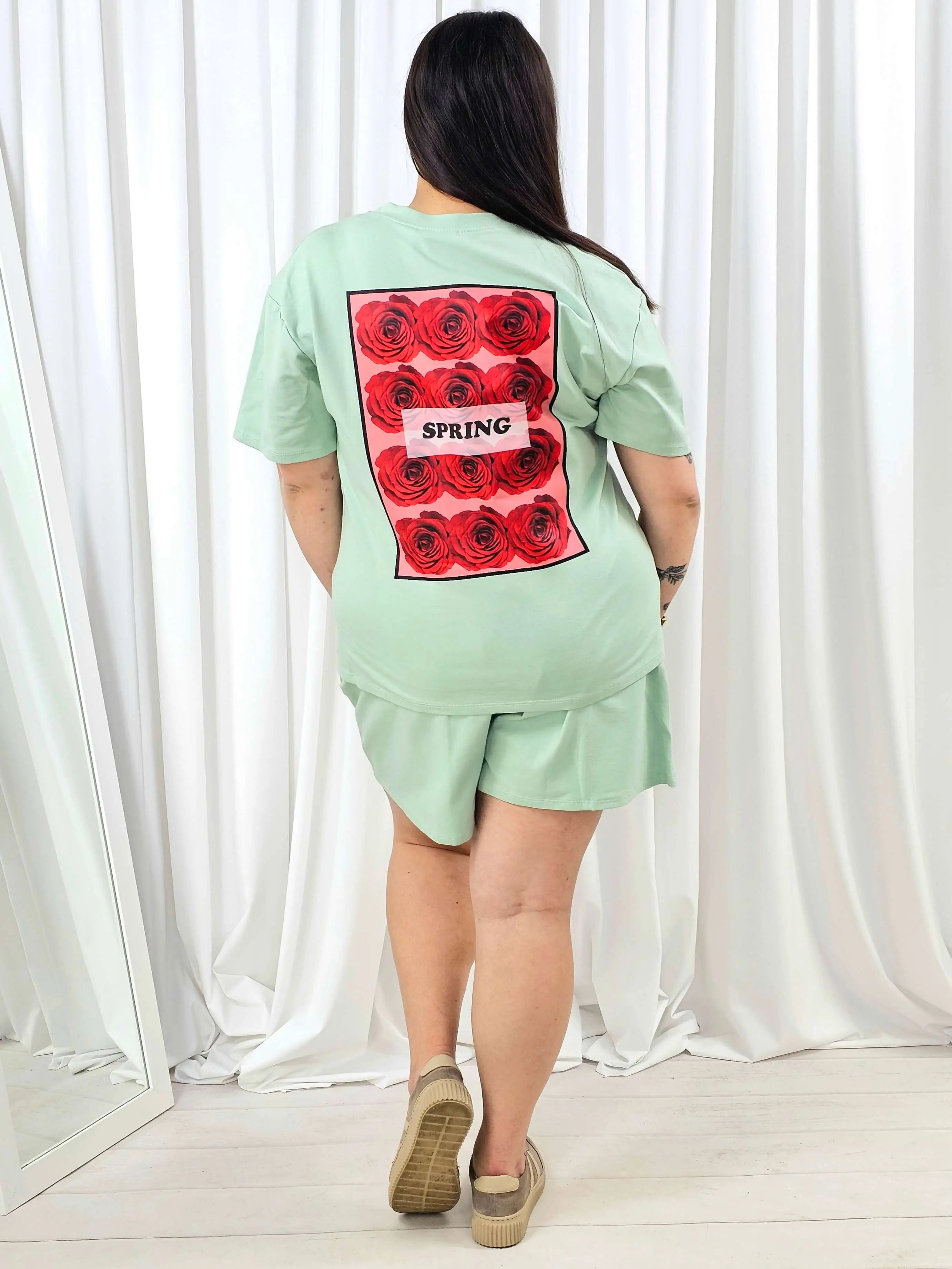 Komplet plus size t-shirt + szorty z nadrukiem SPRING – letni set XXL Stylowa XL