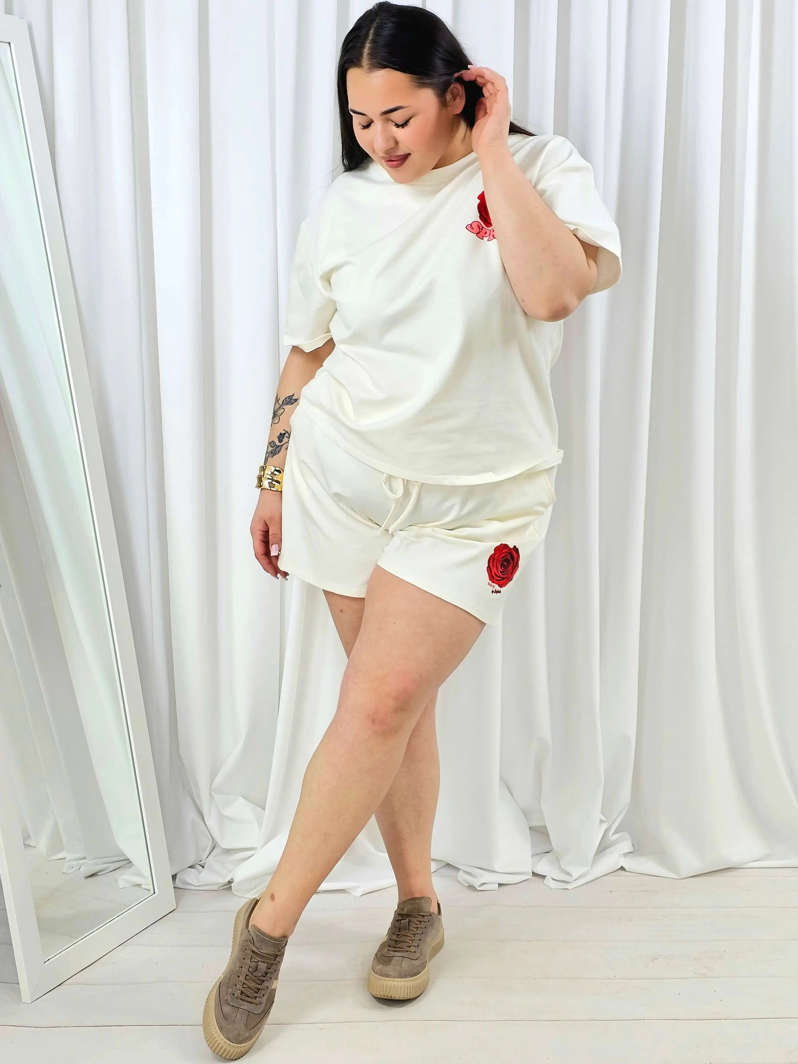 Komplet plus size t-shirt + szorty z nadrukiem SPRING – letni set XXL Stylowa XL