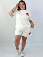 Komplet plus size t-shirt + szorty z nadrukiem SPRING – letni set XXL Stylowa XL