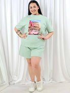 Komplet plus size z nadrukiem – T-shirt i szorty 2-częściowy Stylowa XL