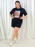 Komplet plus size z nadrukiem – T-shirt i szorty 2-częściowy Stylowa XL