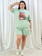 Komplet plus size z nadrukiem – T-shirt i szorty 2-częściowy Stylowa XL