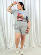 Komplet plus size z nadrukiem – T-shirt i szorty 2-częściowy Stylowa XL