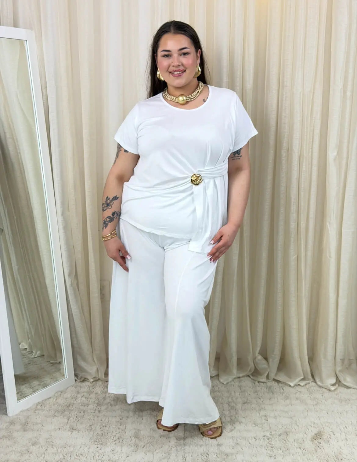 Komplet z wiązaną bluzką i szerokimi spodniami Stylowa XL