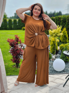 Komplet z wiązaną bluzką i szerokimi spodniami Stylowa XL