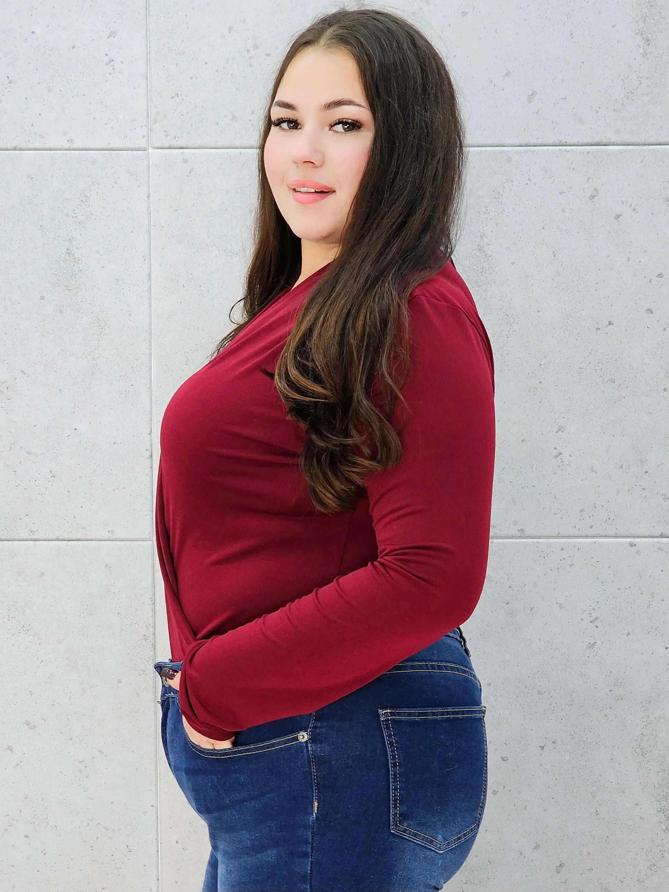 body kopertowe bordowe plus size – bok