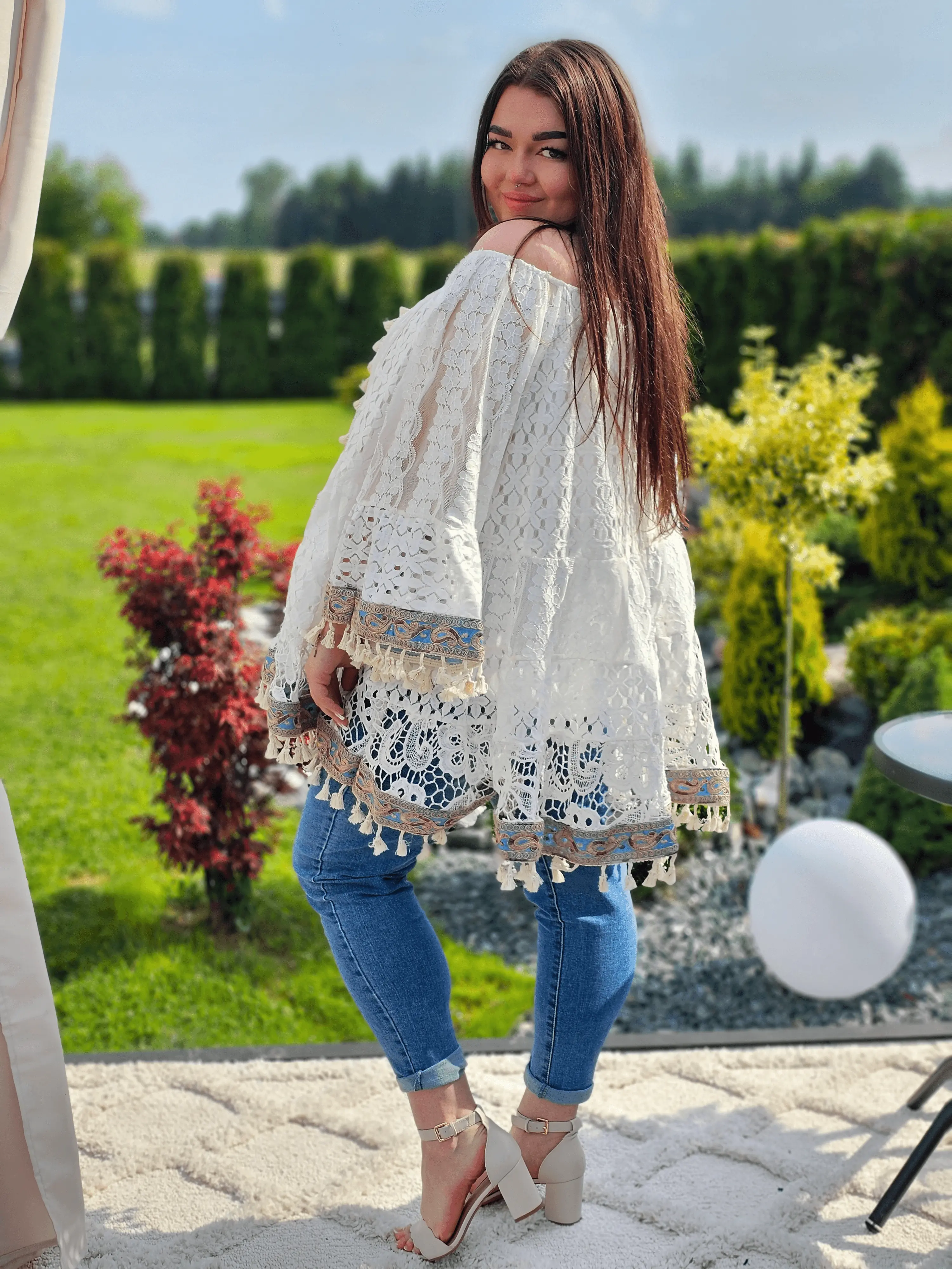 Koronkowa bluzka w stylu boho Stylowa XL