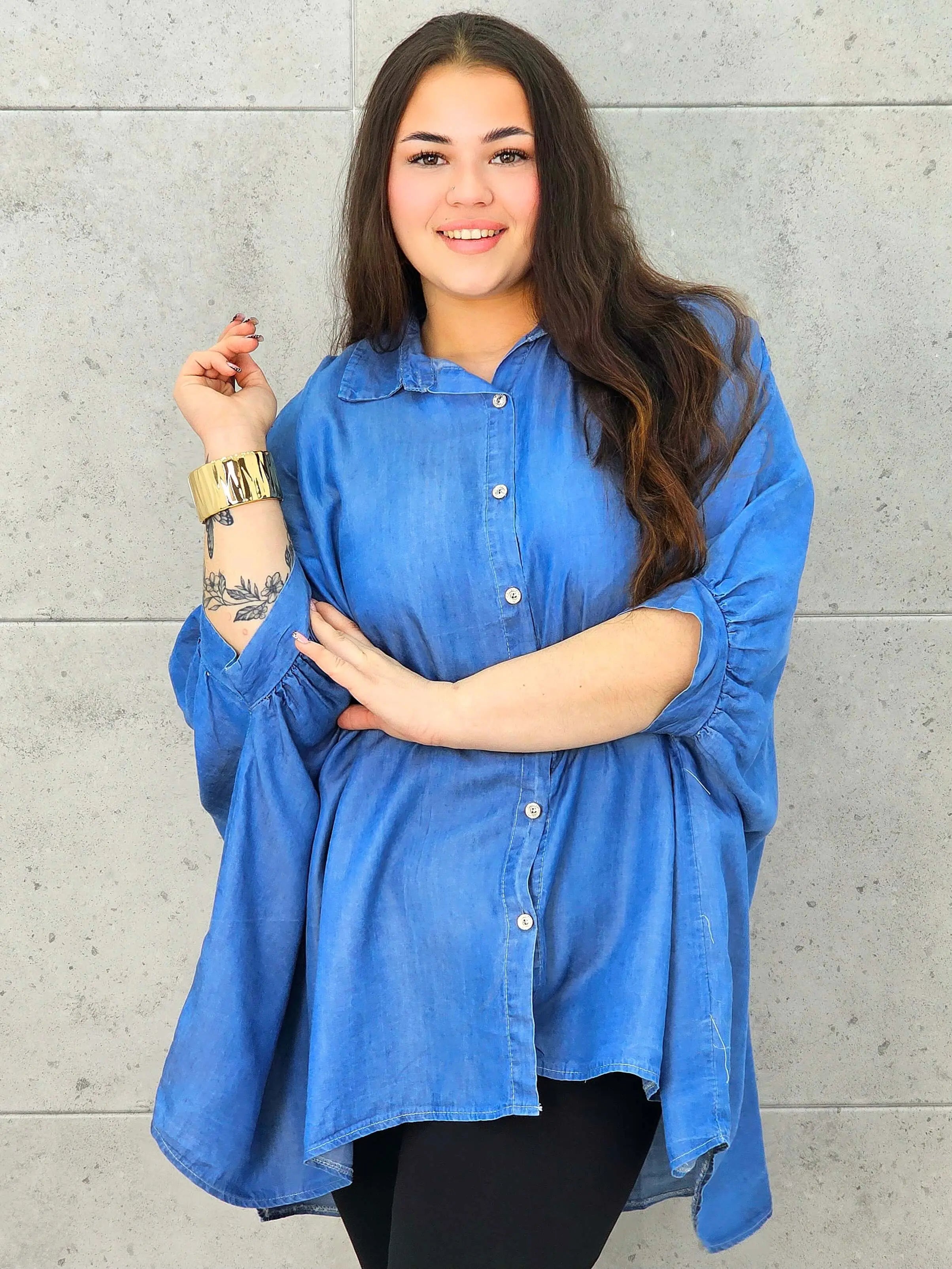 Koszula jeansowa plus size oversize z szerokimi rękawami – Stylowa XL Stylowa XL