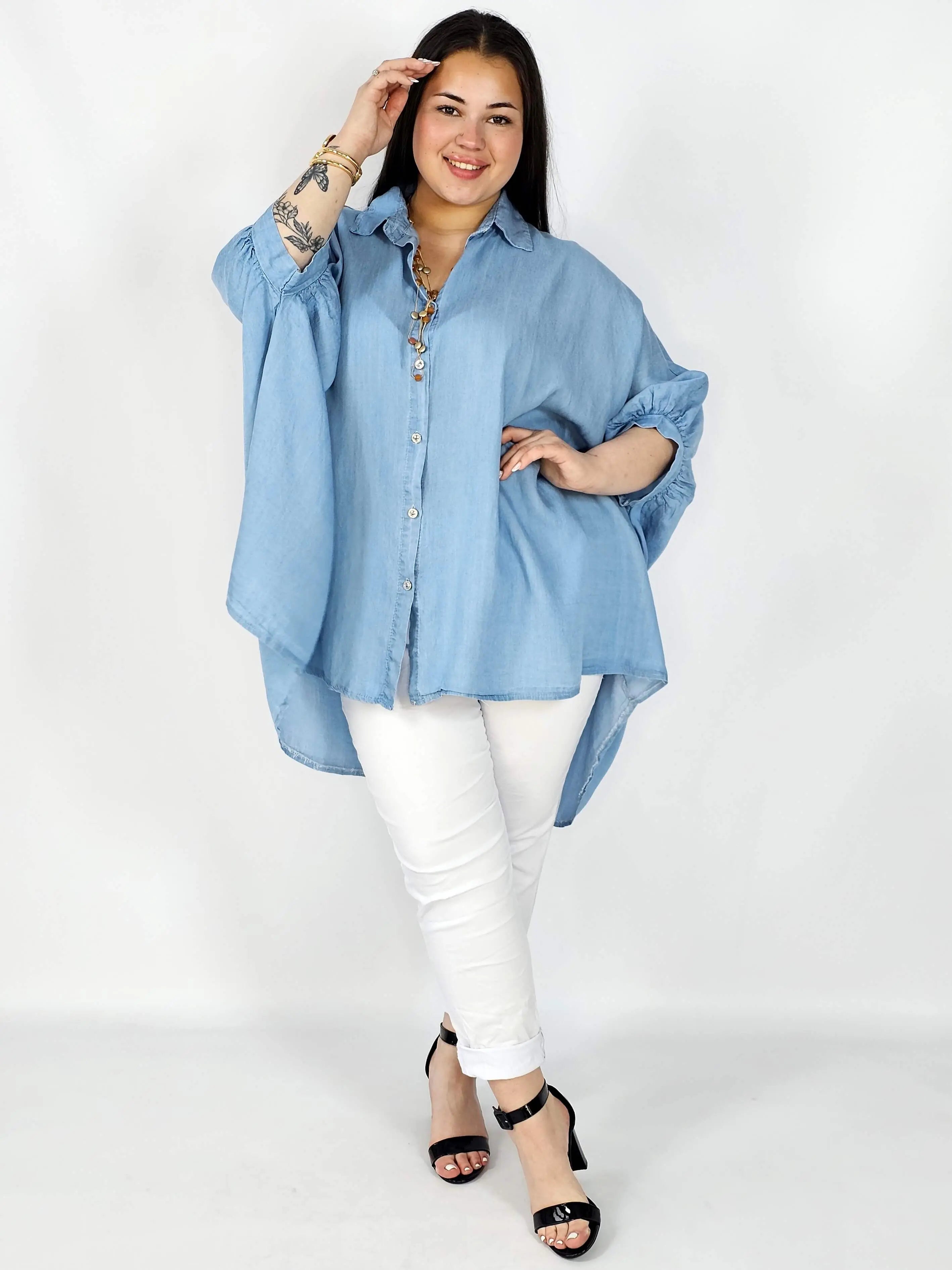 Koszula jeansowa plus size oversize z szerokimi rękawami – Stylowa XL Stylowa XL