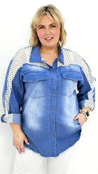 Koszula jeansowa z ażurową siateczką- odcień ciemny Stylowa XL