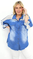 Koszula jeansowa z ażurową siateczką- odcień ciemny Stylowa XL