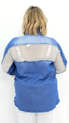 Koszula jeansowa z ażurową siateczką- odcień ciemny Stylowa XL