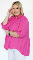 Koszula oversize z podpinanymi rękawami - fuksja Stylowa XL