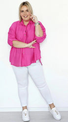 Koszula oversize z podpinanymi rękawami - fuksja Stylowa XL