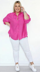Koszula oversize z podpinanymi rękawami - fuksja Stylowa XL