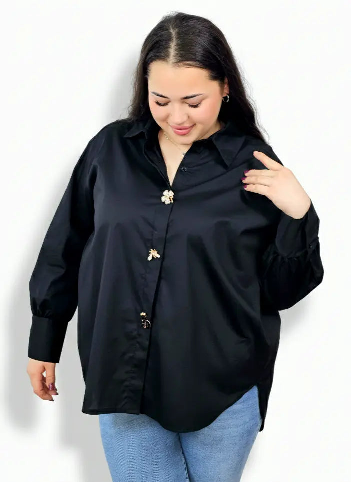 Koszula plus size XXL z ozdobnymi guzikami – klasyka dla kobiet plus size Stylowa XL