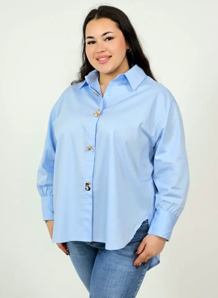 Koszula plus size XXL z ozdobnymi guzikami – klasyka dla kobiet plus size Stylowa XL