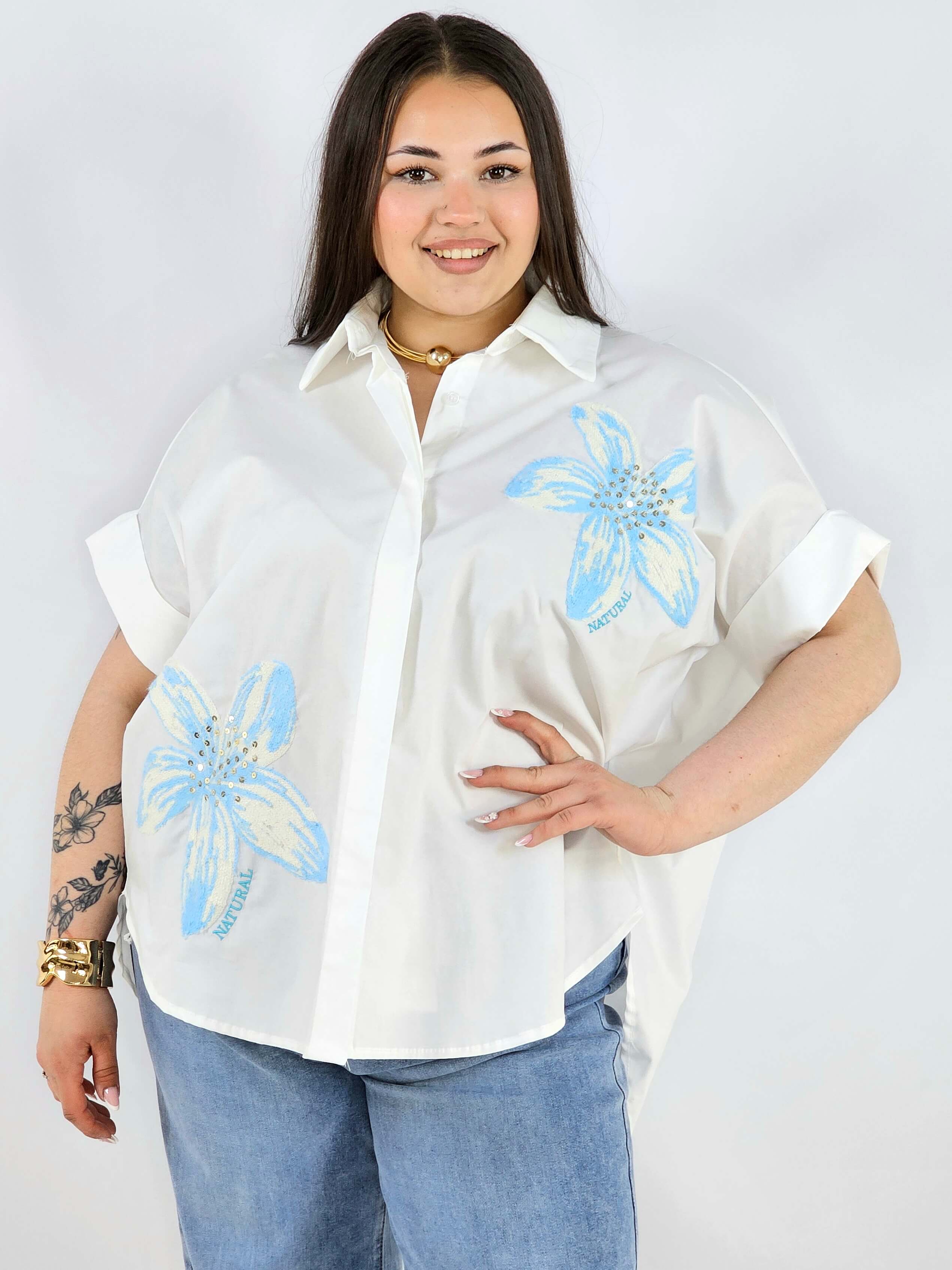Koszula plus size Zeta Otto z kwiatową aplikacją oversize lekka i stylowa Stylowa XL