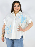 Koszula plus size Zeta Otto z kwiatową aplikacją oversize lekka i stylowa Stylowa XL