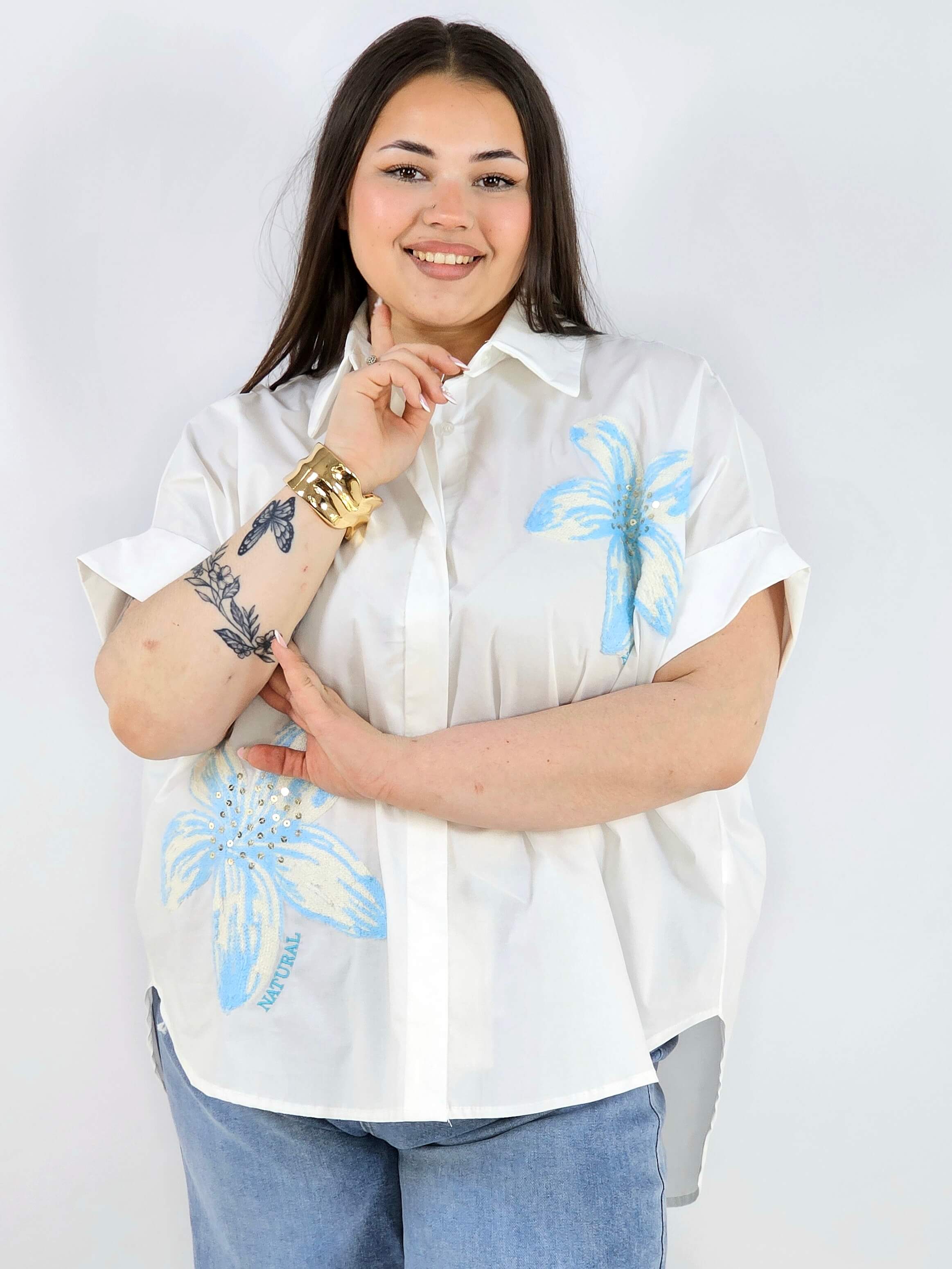 Koszula plus size Zeta Otto z kwiatową aplikacją oversize lekka i stylowa Stylowa XL
