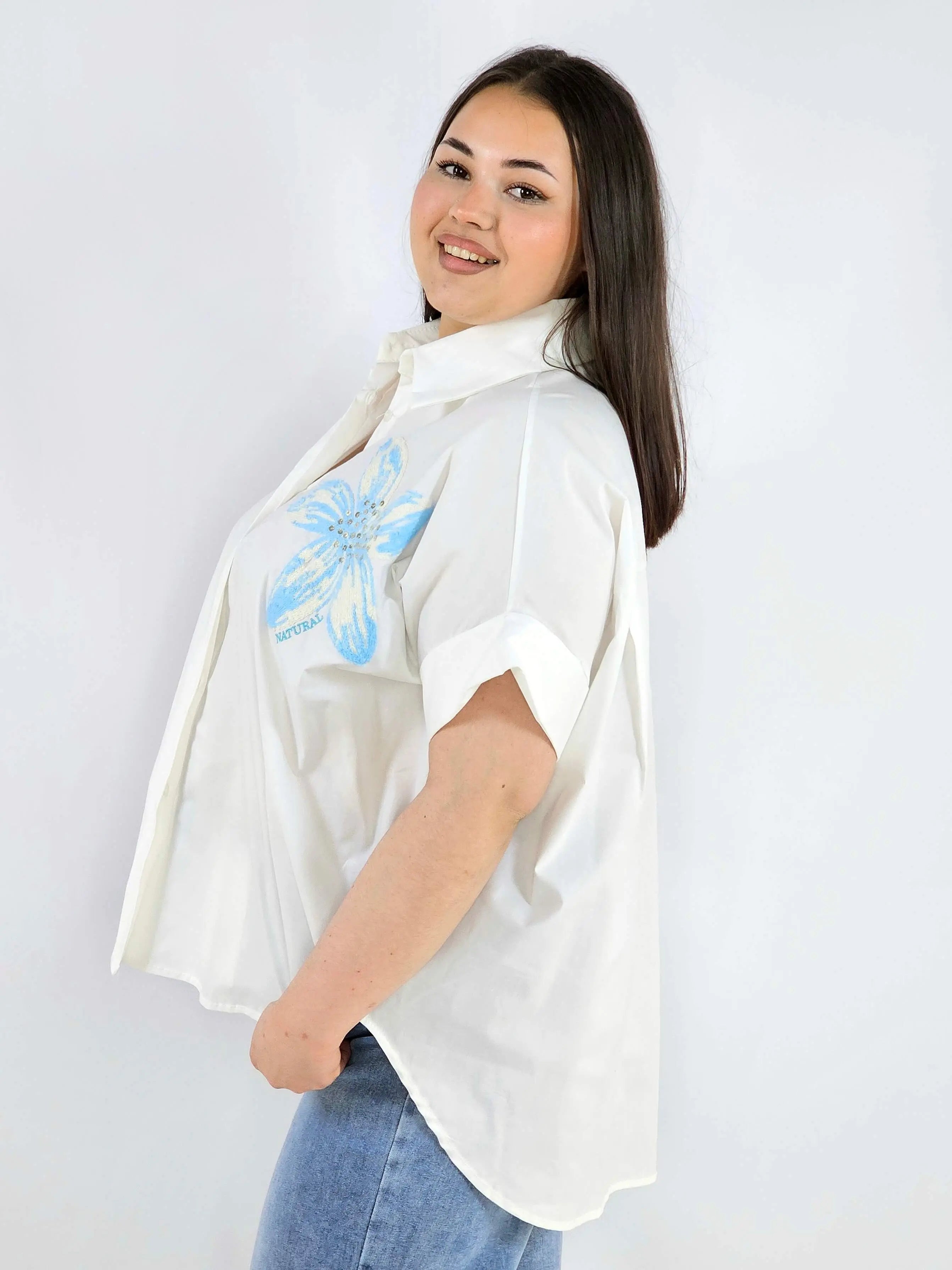 Koszula plus size Zeta Otto z kwiatową aplikacją oversize lekka i stylowa Stylowa XL