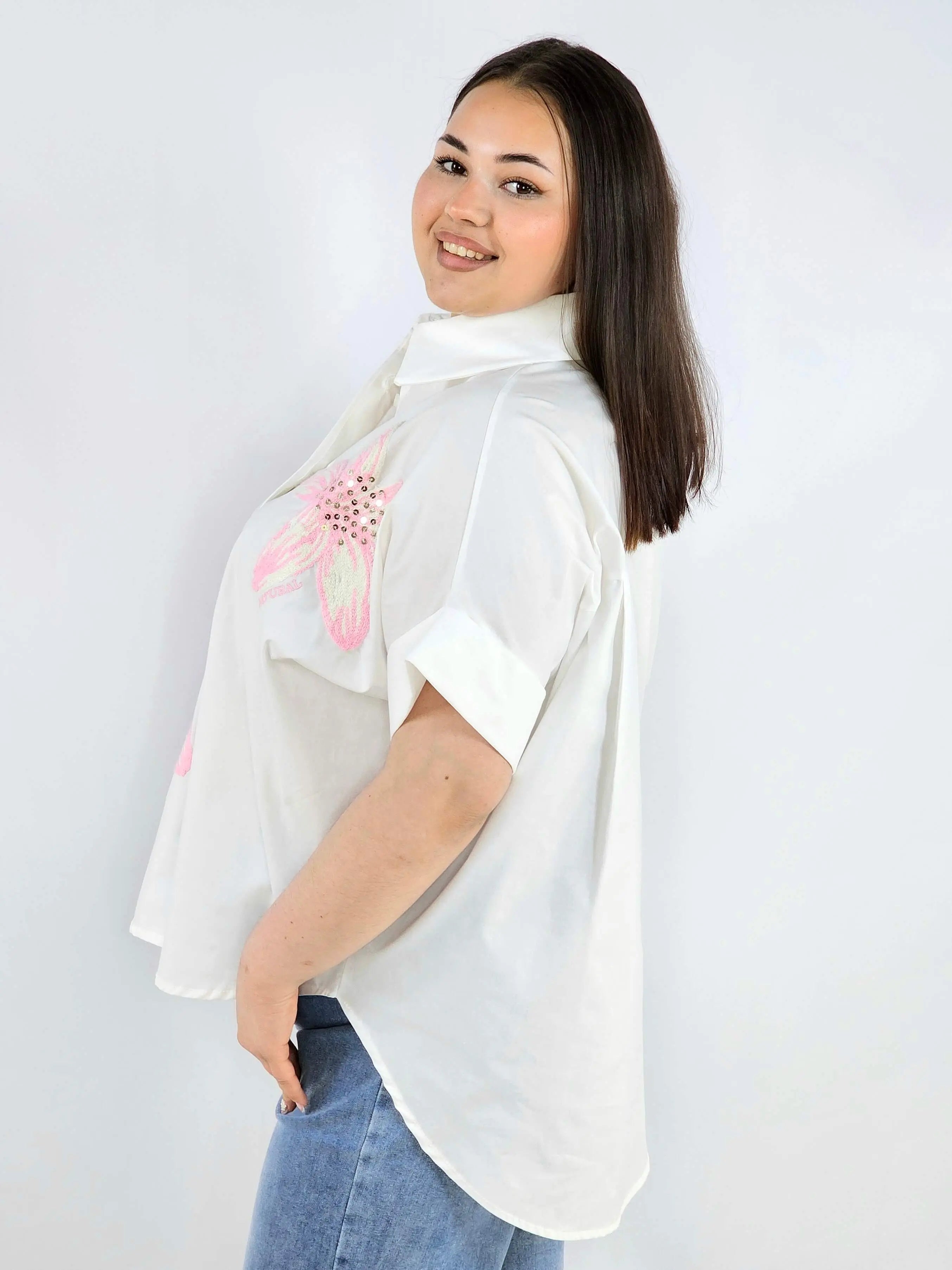 Koszula plus size Zeta Otto z kwiatową aplikacją oversize lekka i stylowa Stylowa XL