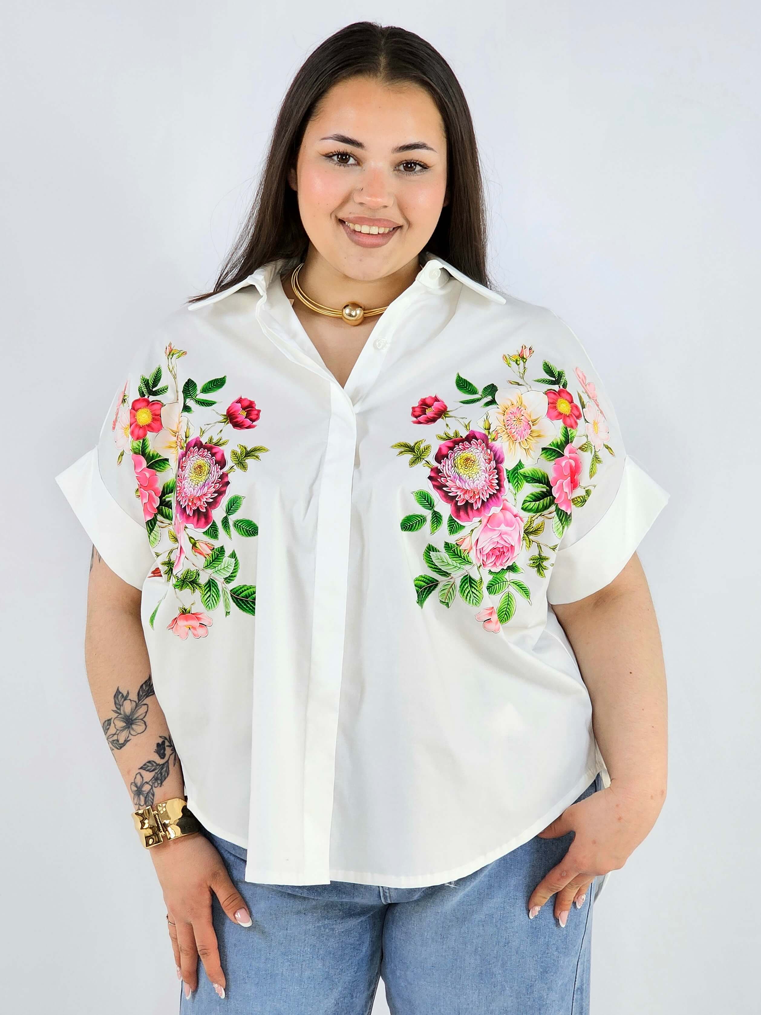 Koszula plus size Zeta Otto z kwiatowym printem oversize elegancka i lekka Stylowa XL