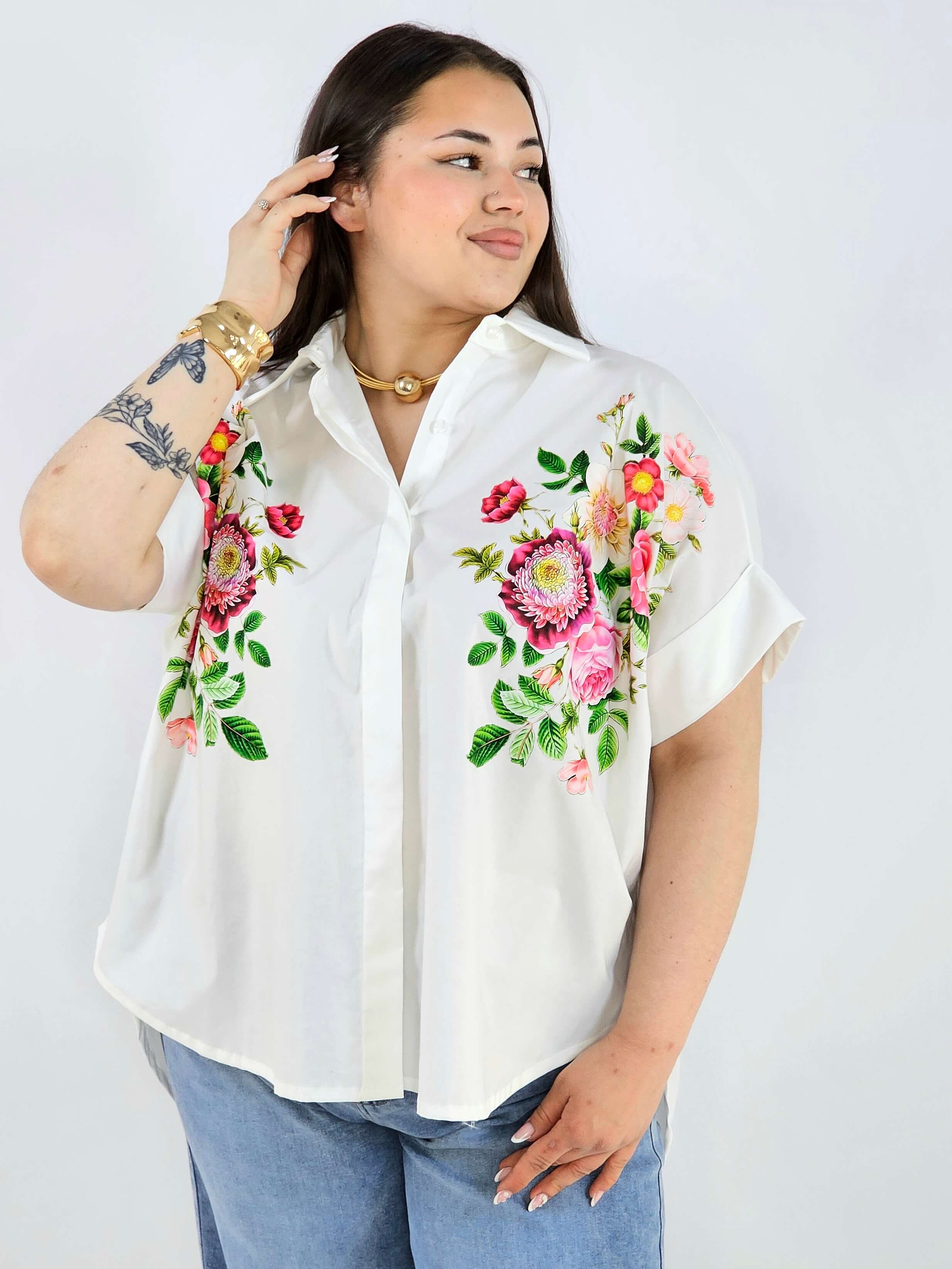 Koszula plus size Zeta Otto z kwiatowym printem oversize elegancka i lekka Stylowa XL