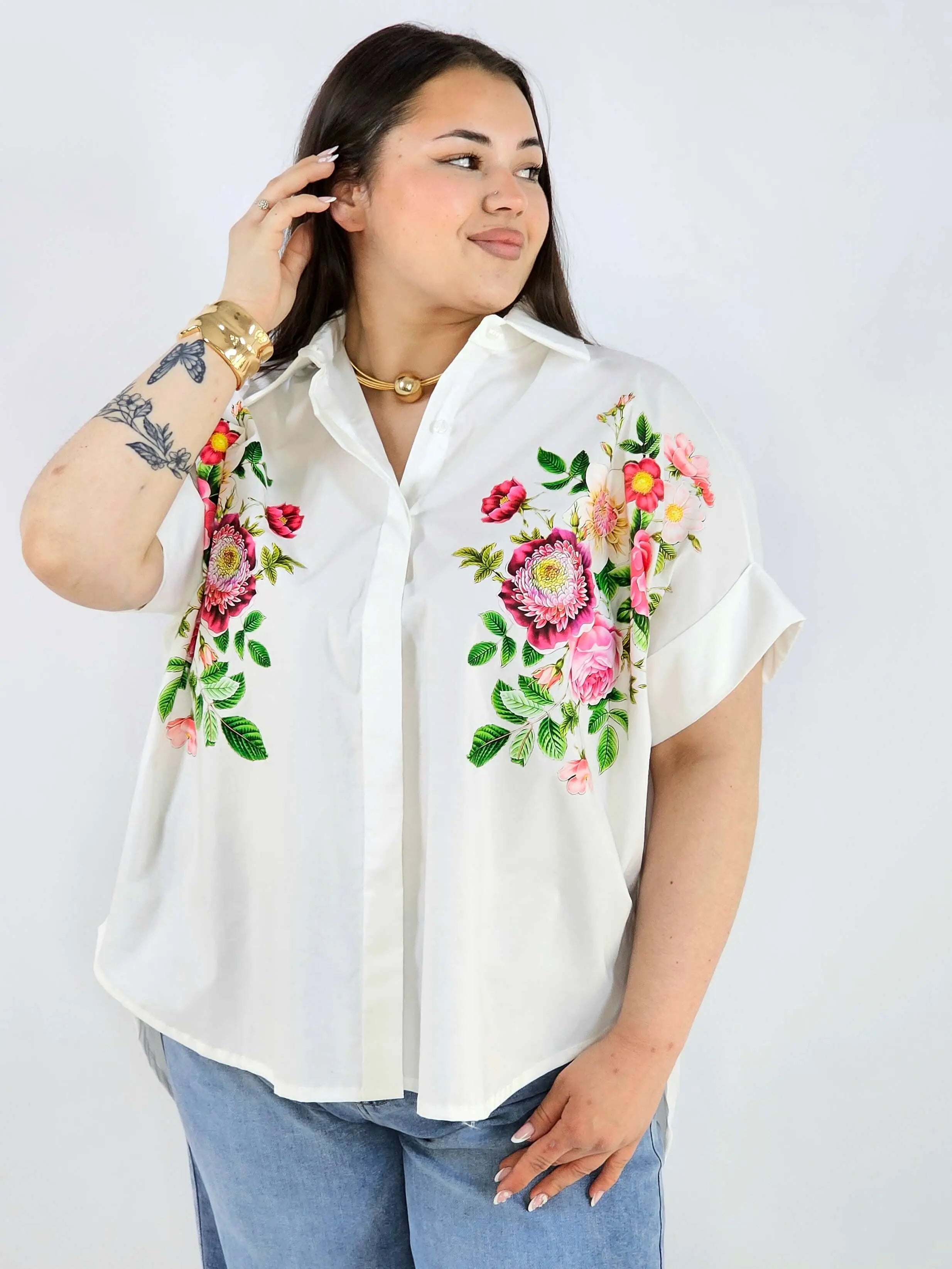 Koszula plus size Zeta Otto z kwiatowym printem oversize elegancka i lekka Stylowa XL